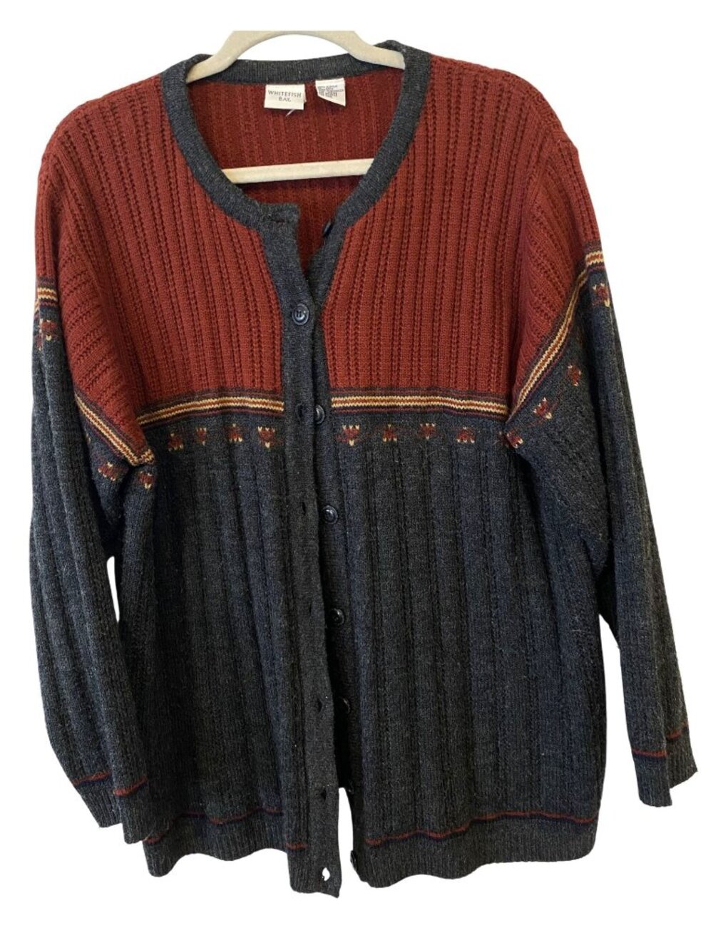 Vintage Whitefish Bay Womens 20W Rust Gray Cardigan Sweater 90s Grandpacore